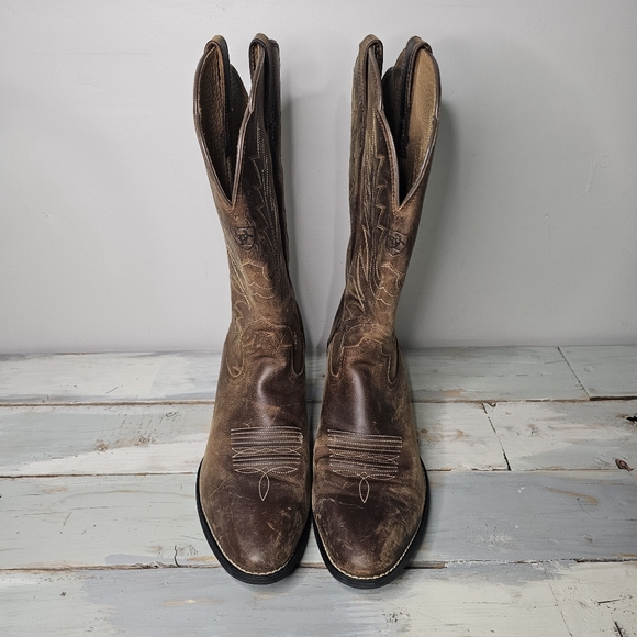 Ariat | Heritage R Toe Westerm Cowgirl Boots In Distressed Brown Size 10 B - Picture 9 of 11